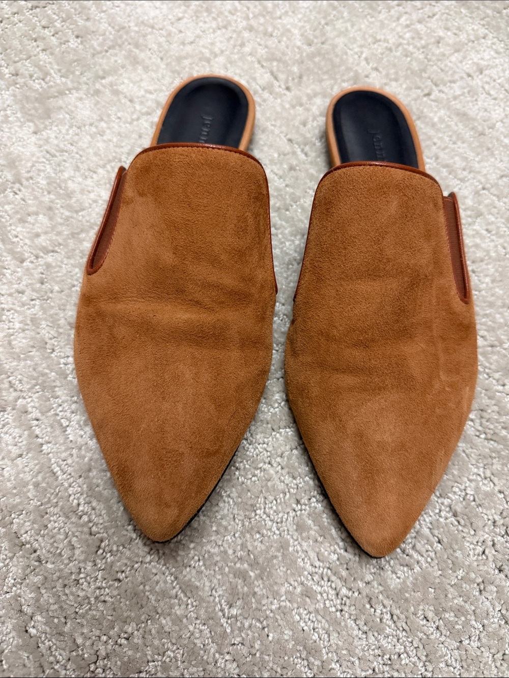 Jenni Kayne Pointed Toe Suede Mule Slides in Cognac